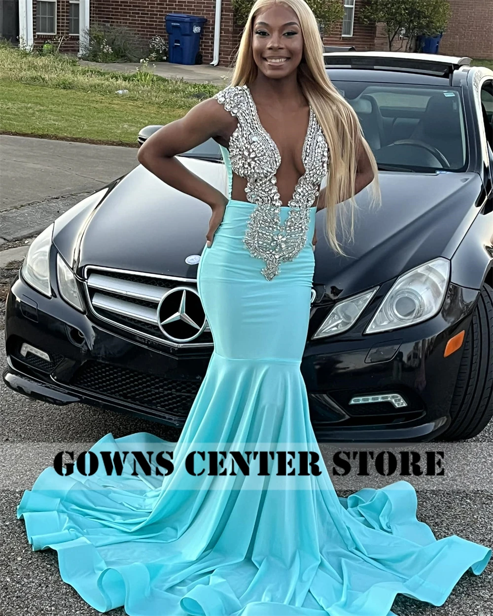 Vestido de fiesta largo azul aguamarina, vestidos de noche negros de cristal con purpurina africana plateada, vestido de fiesta de cumpleaños de sirena personalizado