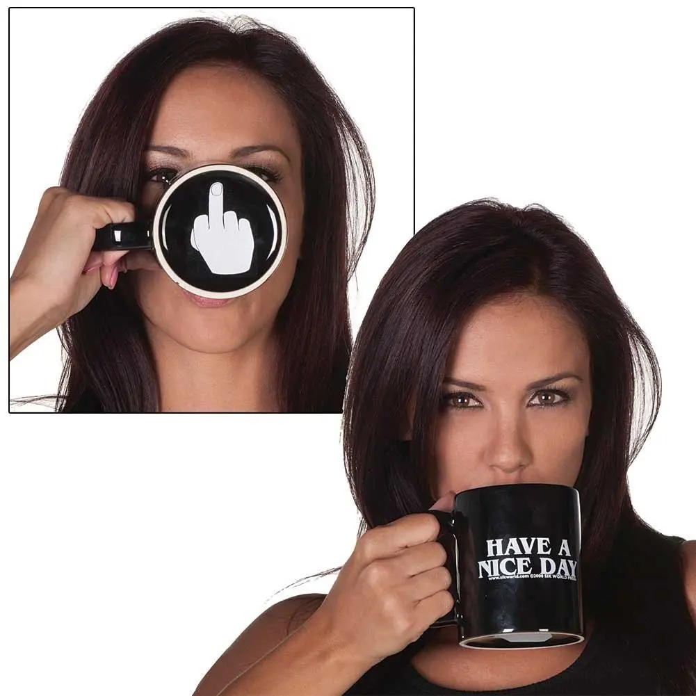 Have a nice day mug middle finger cup, coffee cup breakfast cup, simple milk cup