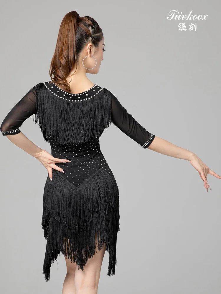 Vestido de baile latino X2161, traje de competición con borlas, Sexy, para actuación en grupo de adultos, flamenco, nuevo