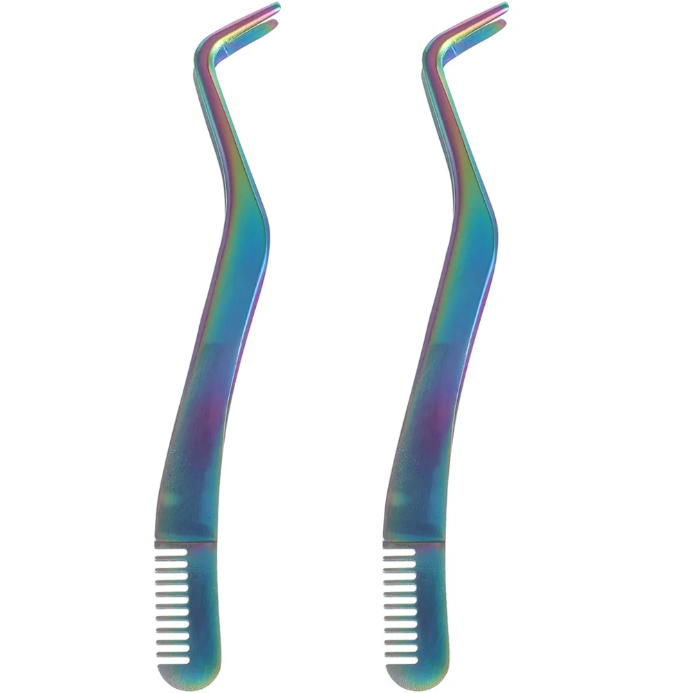 

NOLITOY 2pcs Stainless Steel Eyelash Tweezers with Comb Professional Lash Applicator Tool for Women Precision Eyebrow Styling