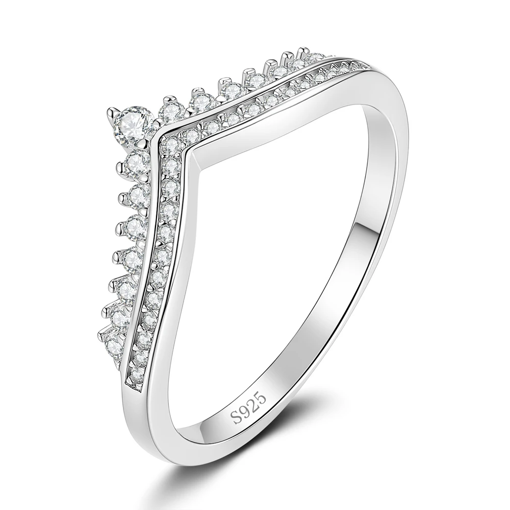 

D Color Moissanite Princess Crown Ring S925 Sterling Silver for Woman Stacked up Wedding Rings Party High-End Jewelry Gift