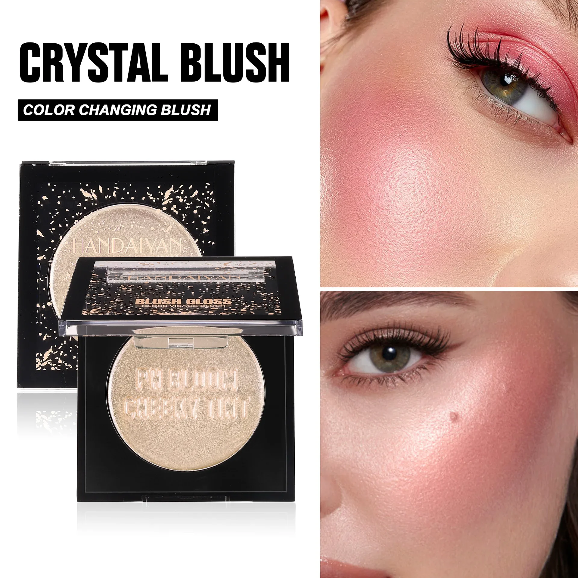 Shimmer Gold Crystal Blush Multi Balm Temperature Change Blush Facial Blusher Cream for Lip Eye Makeup Pink Cheek Rouge Palette