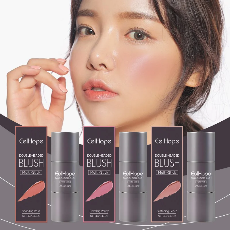 

Double Ended Blush Stick, 2-in-1 Multifunctional Makeup Stick, Natural Matte Finish, Long Lasting Blendable Cheek Color