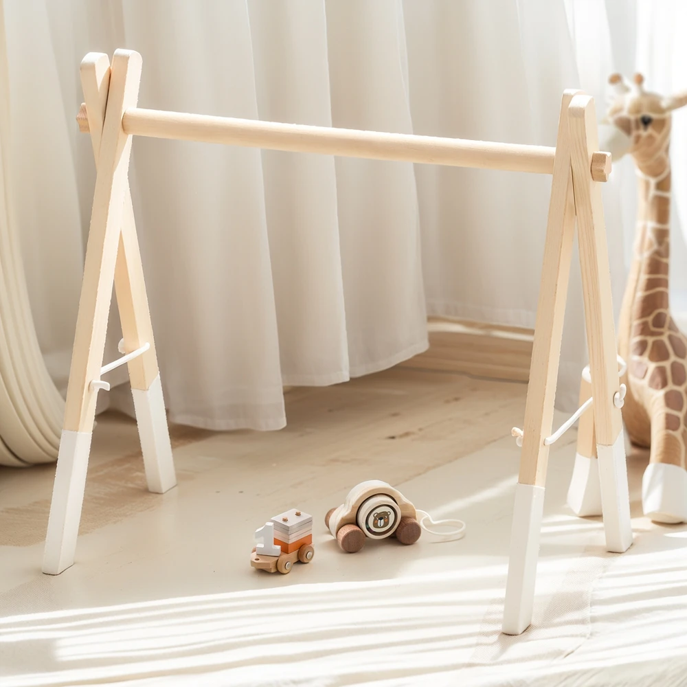 Wooden Rattle Toys Play Gym Mobile Hanging Sensory Toys Foldable Play Gym Frame Activity Gym 0 - 12 Months Baby Activity Area