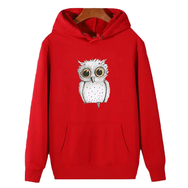 A Pencil Drawing Of A Cute Owl With Big Orange Eyes Fashion Graphic Hooded Sweatshirts Essentials Hoodie Winter Fleece Hoodie