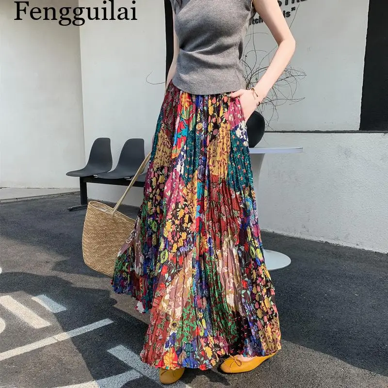 Half-length skirt, seaside beach long dress, vintage floral, Thai vacation, sweet girl, exotic style