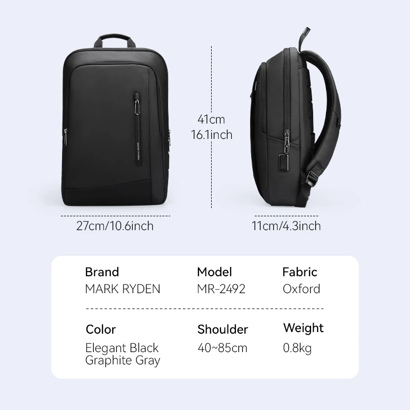 MARK RYDEN Ultra-Slim Multi-Pocket Laptop Backpack, Water-Repellent Airplane Cabin Backpack Business Travel Bag
