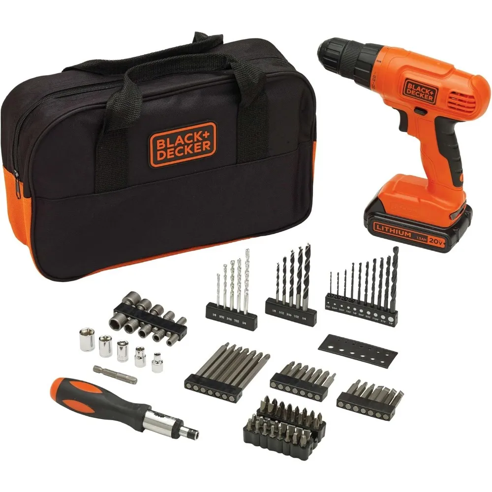 Kit de taladro conductor inalámbrico de 20 V con accesorios, batería y cargador de 100 piezas incluidos - Naranja