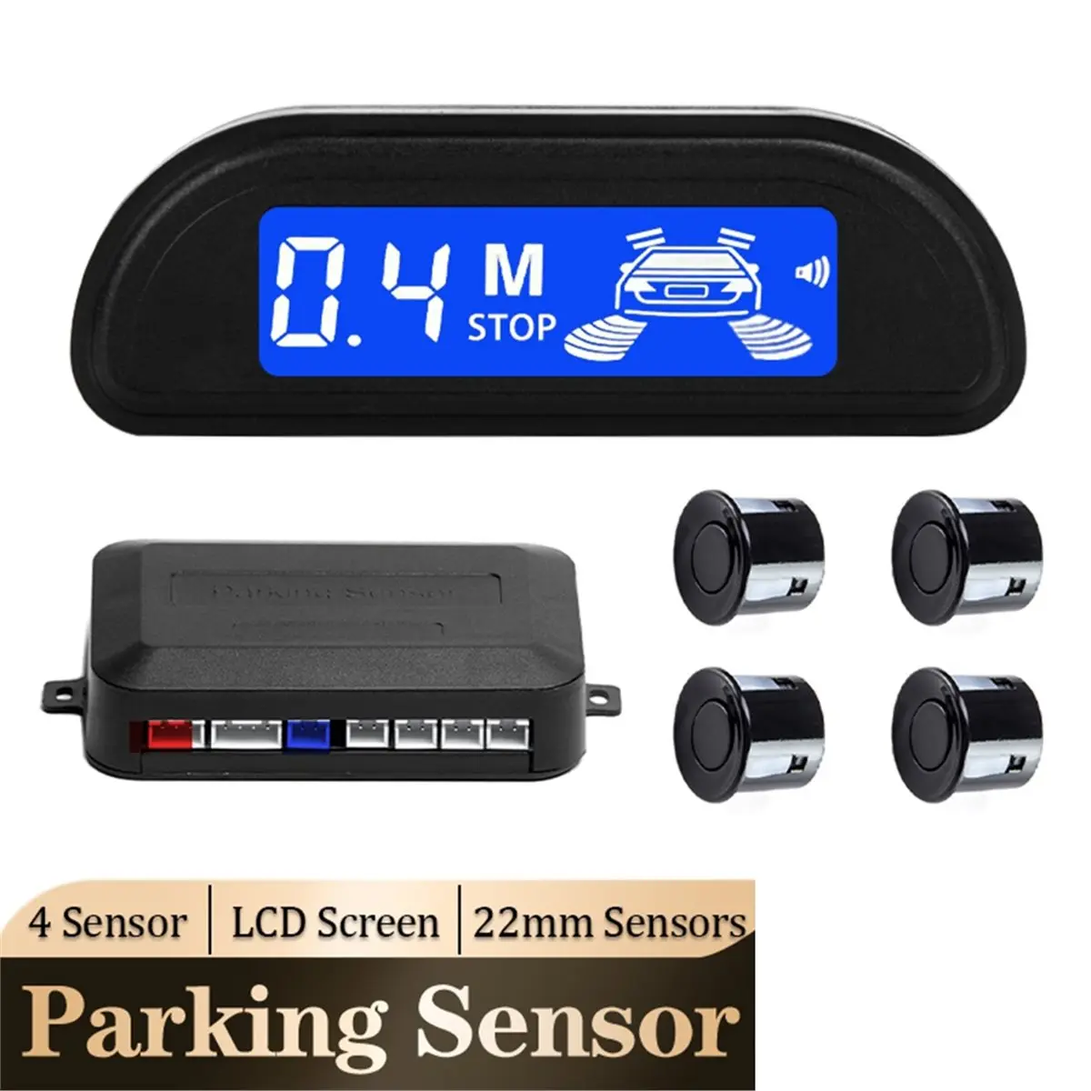 (A99Z] Car Parking Sensor Kit with Auto Parktronic Reverse LED Monitor 22mm 4 Sensors Radar Detector System