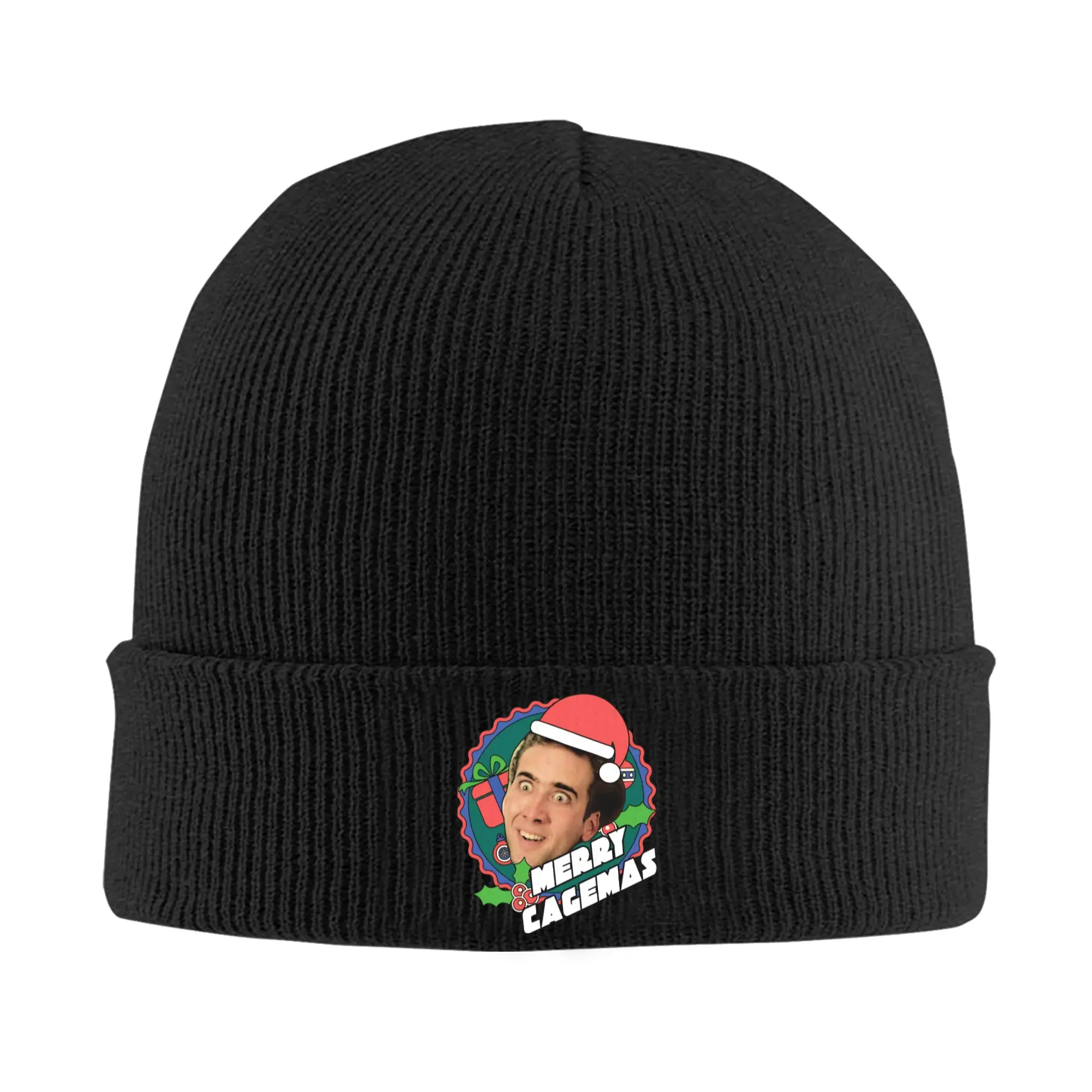 Merry Christmas Nicolas Cage  Knitted Hat Women's Men's Skullies Beanies Autumn Winter Hats Acrylic  Warm Melon Cap