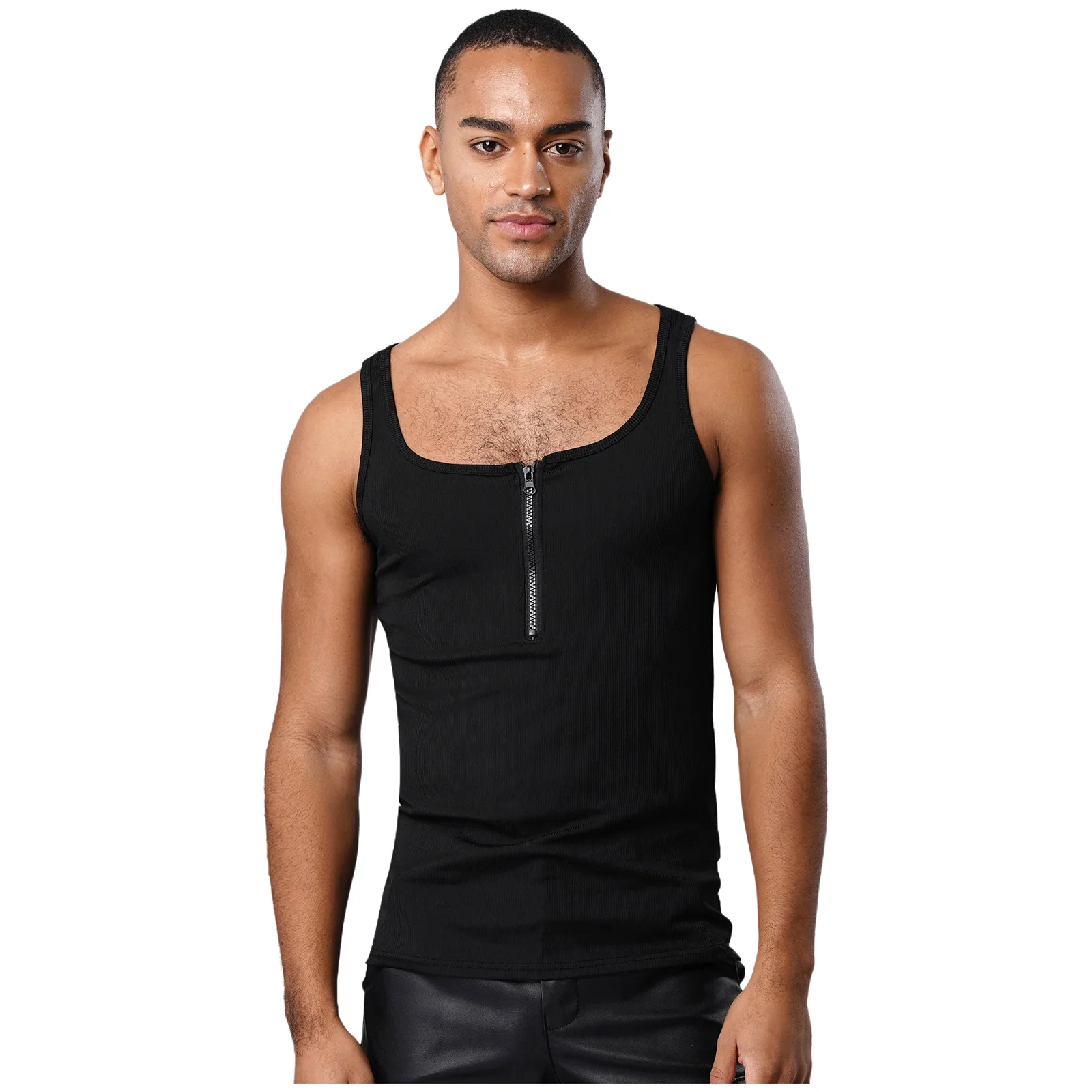 

Mens Ribbed Stretchy Tank Tops Front Zip Sleeveless Slim-fit Wresting Singlets Workout Vest for Bodybuilding Running Gym Sports