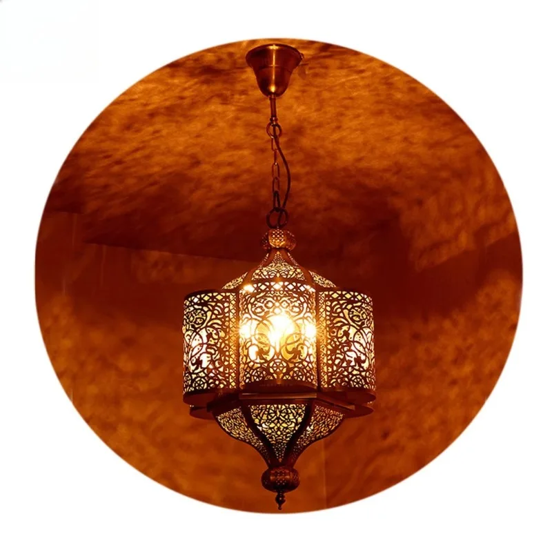American Vintage Style Gold Hollow Light Emitting Diode Lantern Craft Lighting Art Living Room Ambience Chandelier
