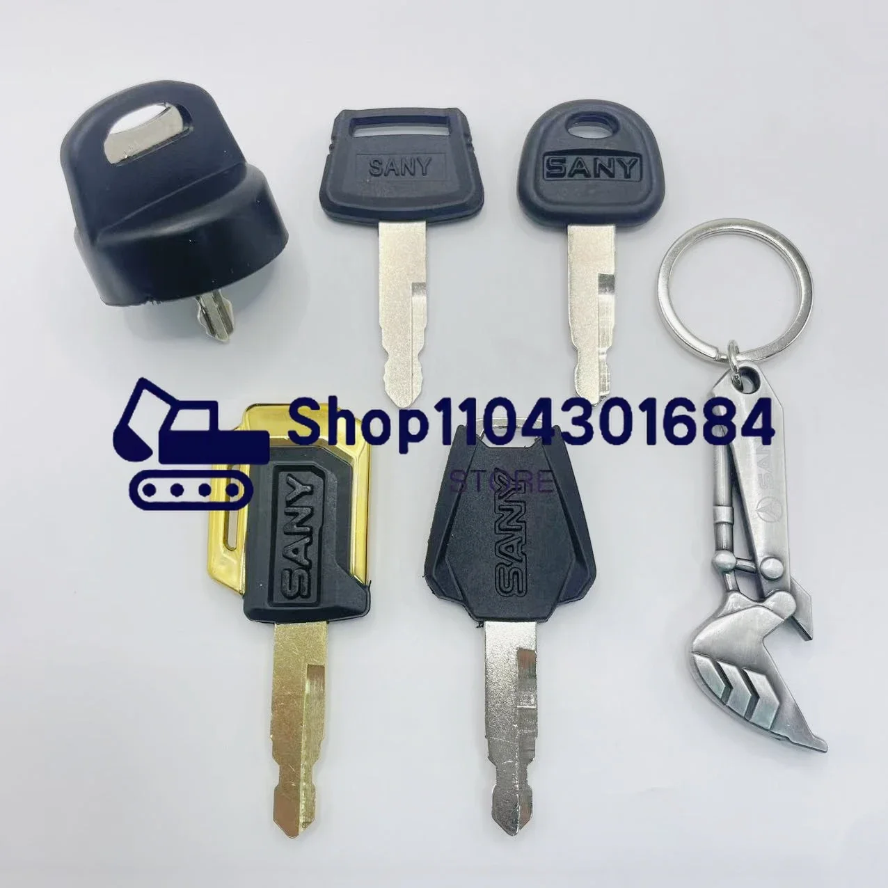 8PCS Keys for Sany SY55 60 75 115 205 215 235C-8-9 Excavator Ignition Key with Bucket Key Chain Heavy Equipment Keychain