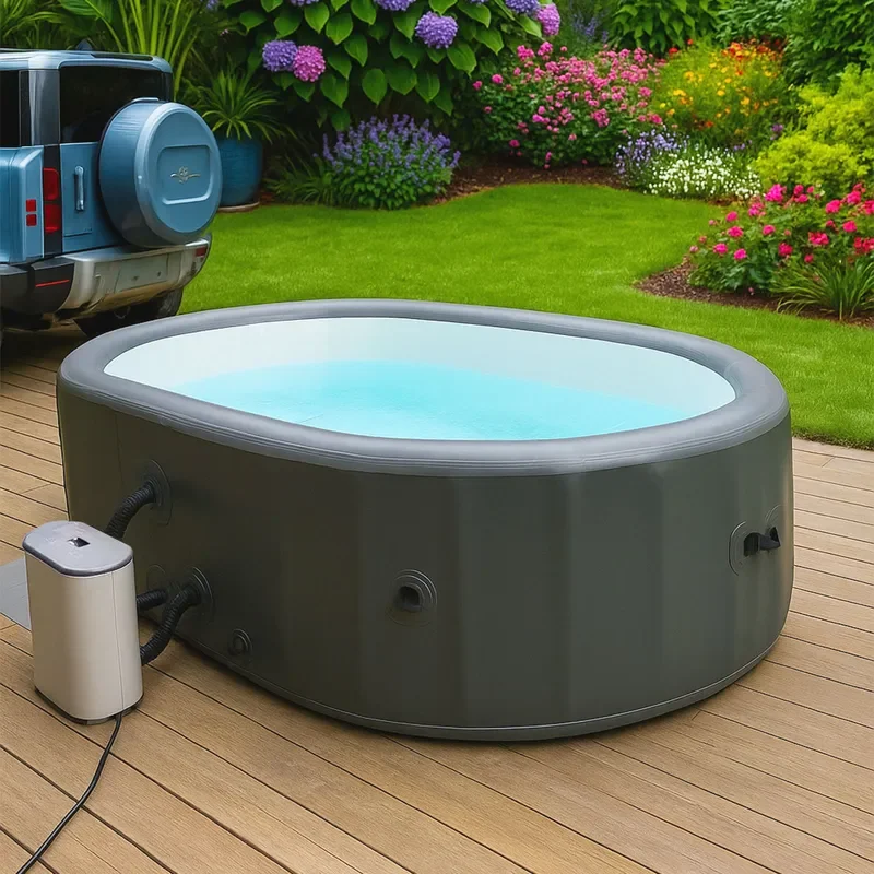 Oval Inflatable Spa Pool Portable Hot Tub with Wave Bubble Massage System for Outdoor Garden Relaxation and Hydrotherapy Use