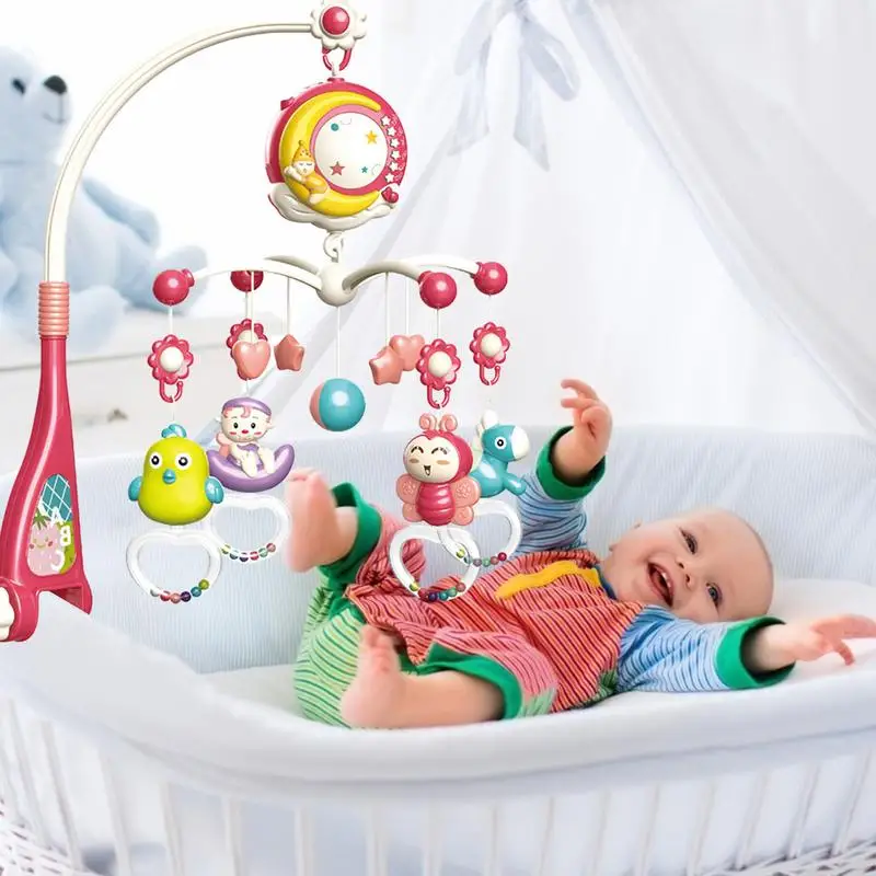 Bassinet Mobile Cute Crib Mobile For Boys With Night Light Pack And Play Mobile Star Projection 360 Baby Soothing Toys 150 Soft