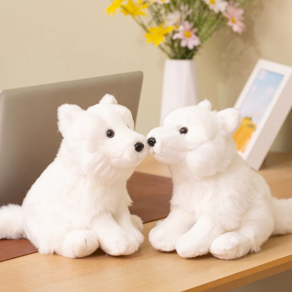 

Реалистичная плюшевая игрушка Арктическая лиса, мягкая белая пушистая плюшевая кукла, милая сидячая лиса, кавайные плюшевые игрушки, подарок на день рождения