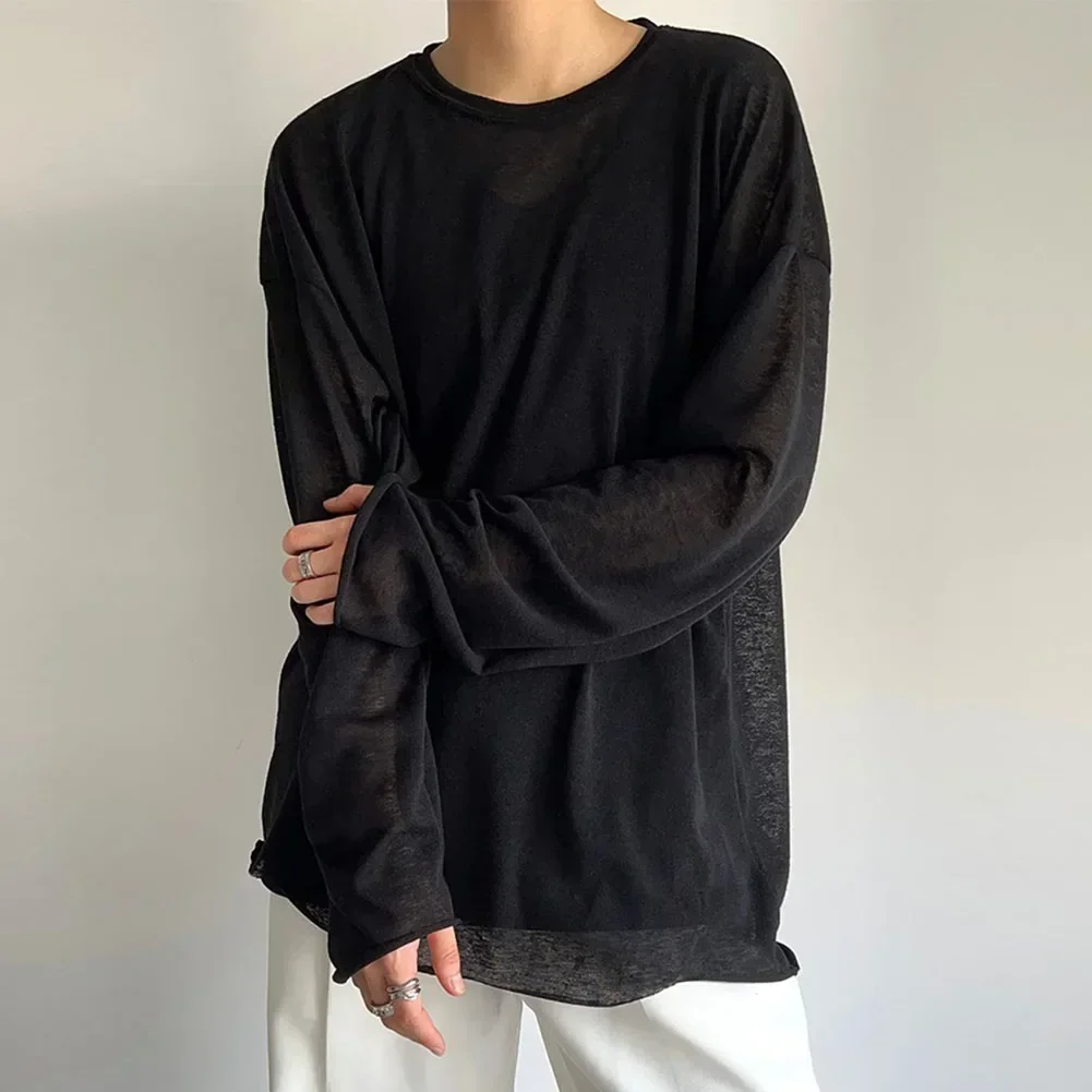 

2XL Men's Long Sleeve T-Shirt Casual Solid Color Shirt Breathable Fashion Tee Versatile Spring Attire Men 's Casual Wear