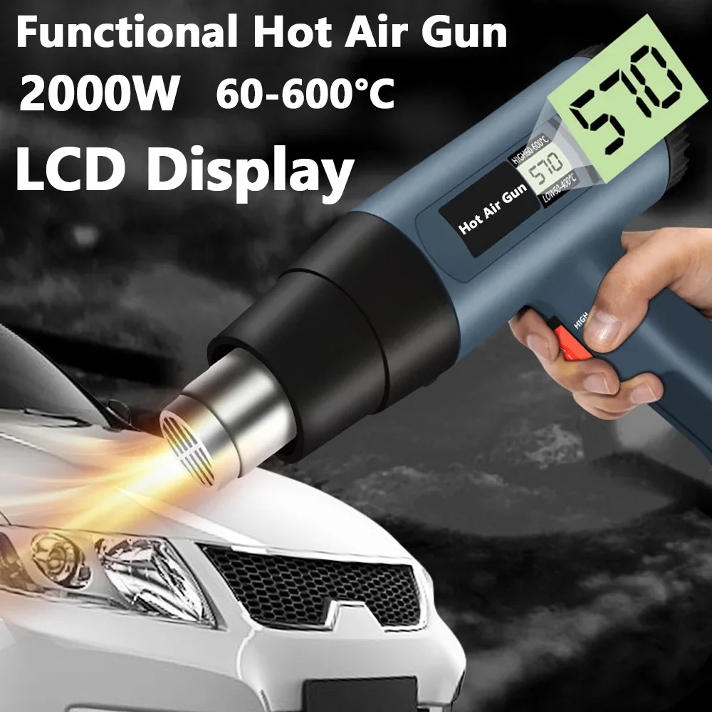 Pistolet thermique industriel 2000W, séchoir à Air chaud pour soudure, souffleur thermique, outils d\'emballage rétractable avec 300 connecteurs de