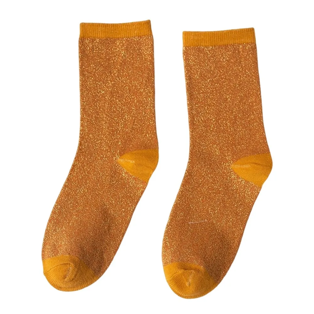 Fashion Metallic Thread Women Socks Colorful Elastic Crew Socks Breathable Soft Glitter Socks Daily Wear