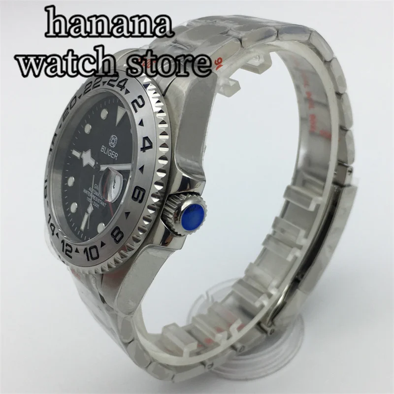 Мужские часы для дайвинга 40 мм GMT NH34A с автоматическим механизмом C3, светящийся черный циферблат, сапфировое стекло, ремешок из нержавеющей стали