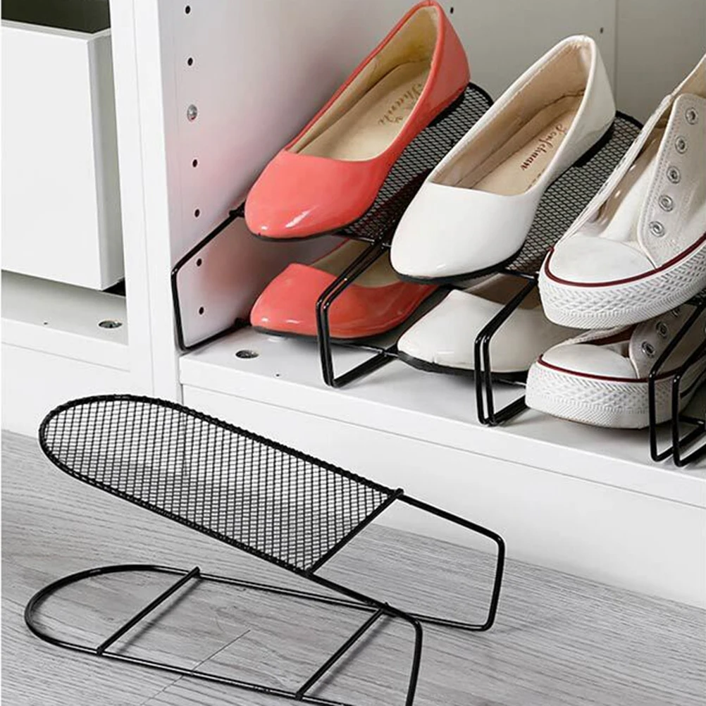 

Double Layer Shoe Organizer Adjustable Iron Black Space Saver Shoe Rack Shoes Slots Holder Double Layer Shoes Holder
