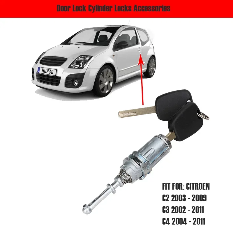 For Citroen C2 C3 9170.T9 Car Left Door Lock Cylinder Locks Accessories with 2 Keys Replacement Lock Set Locksmith Tools