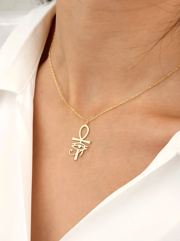 Collier classique avec pendentif œil d'horus Ankh plaqué or pour femmes, bijoux égyptiens anciens, cadeaux