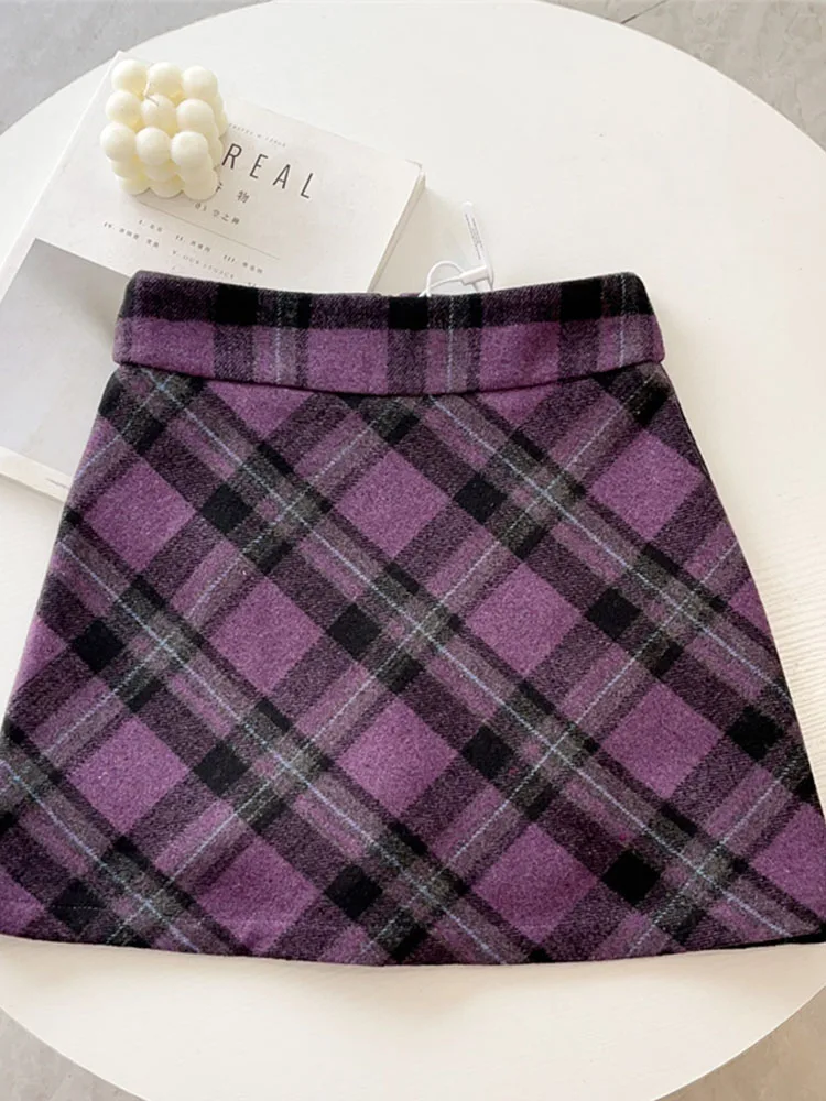 

New Design Kpop Plaid Purple Skirt High Waist Clubwear Women Students Classical A-Line Skirt 2000s Aesthetic Coquette Streetwear