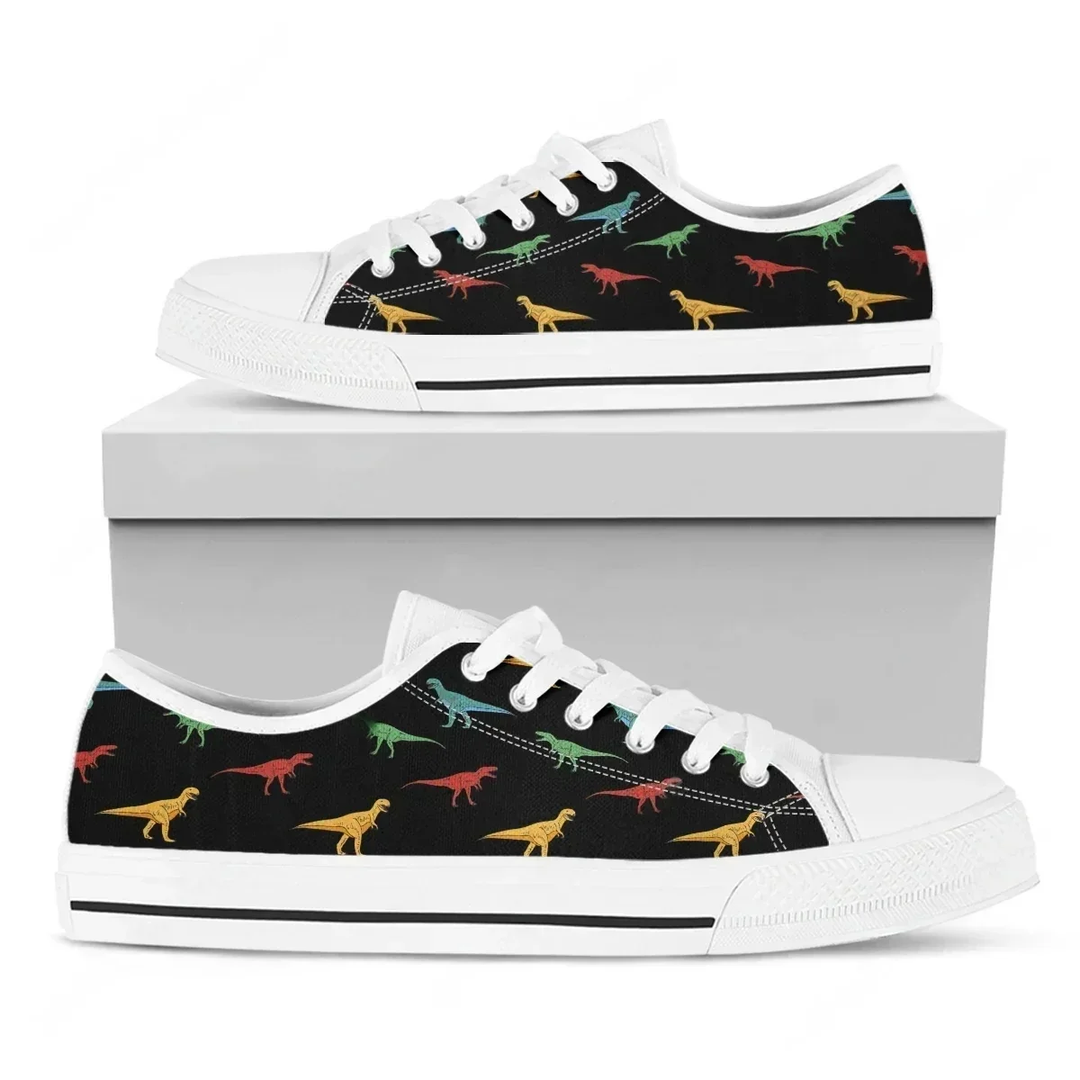 Colorful Cartoon T-Rex Low Top High Quality Sneakers Mens Womens Teenager Canvas Sneaker Couple Shoes Custom Personalized Shoe