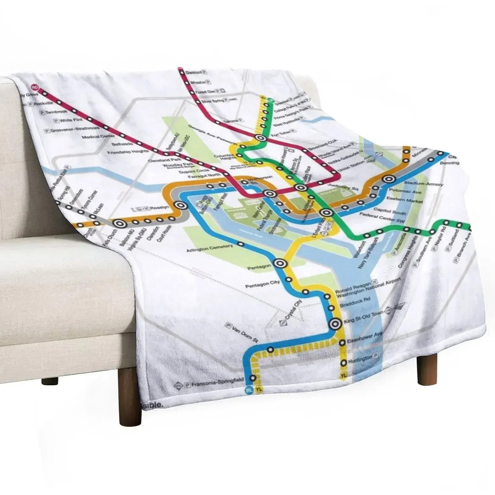 WMATA Metro Map Throw Blanket Loose Bed Fashionable Large Blankets