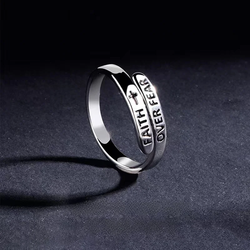 Faith over Fear Ring Alloy Cross Design Adjustable Open Ring New Arrival Fashion Jewelry for Women  out of the Oven