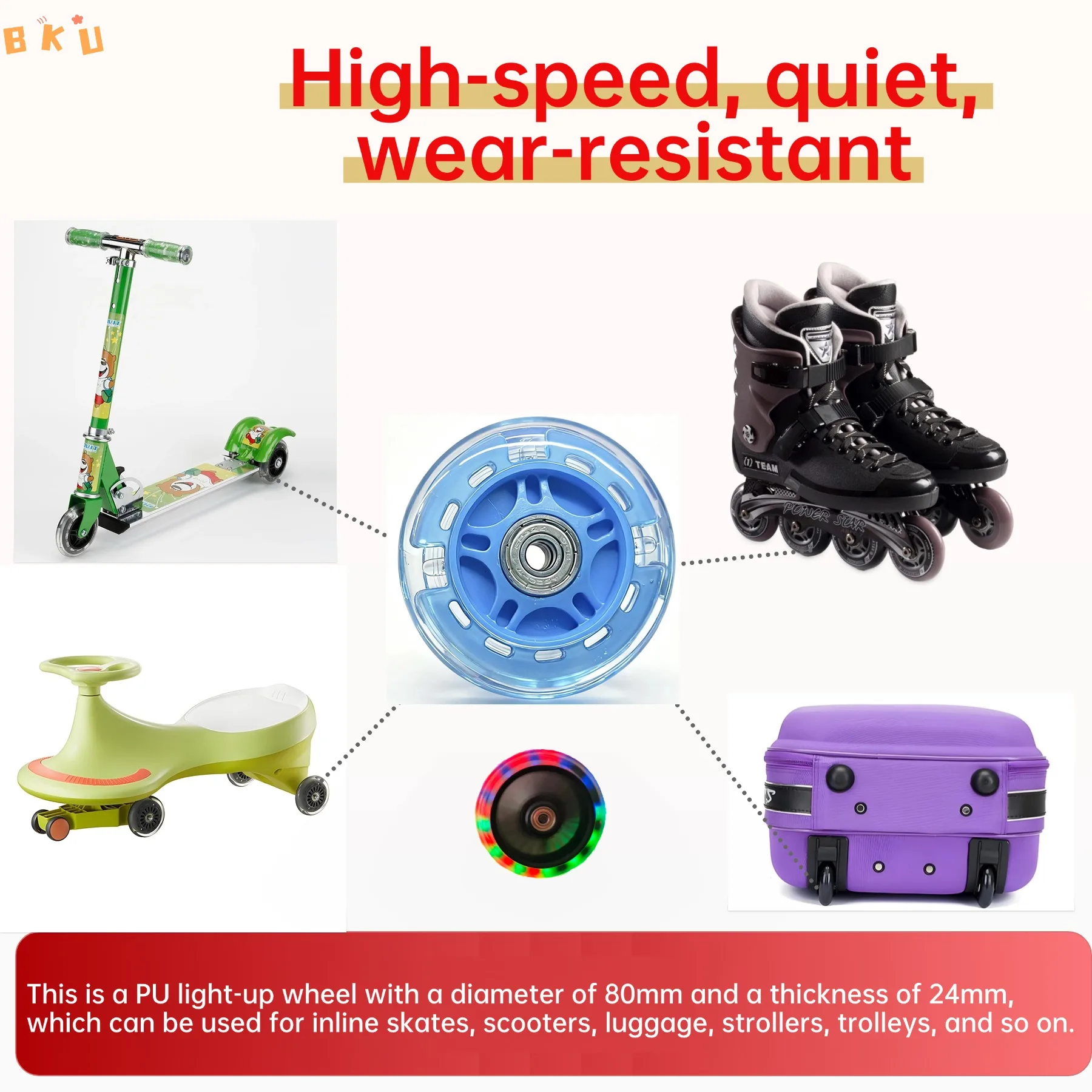Roues de patins à roulettes en PU lumineuses LED de 80mm, 8 pièces, roues lumineuses Flash à une rangée pour Scooters et vélos pour enfants