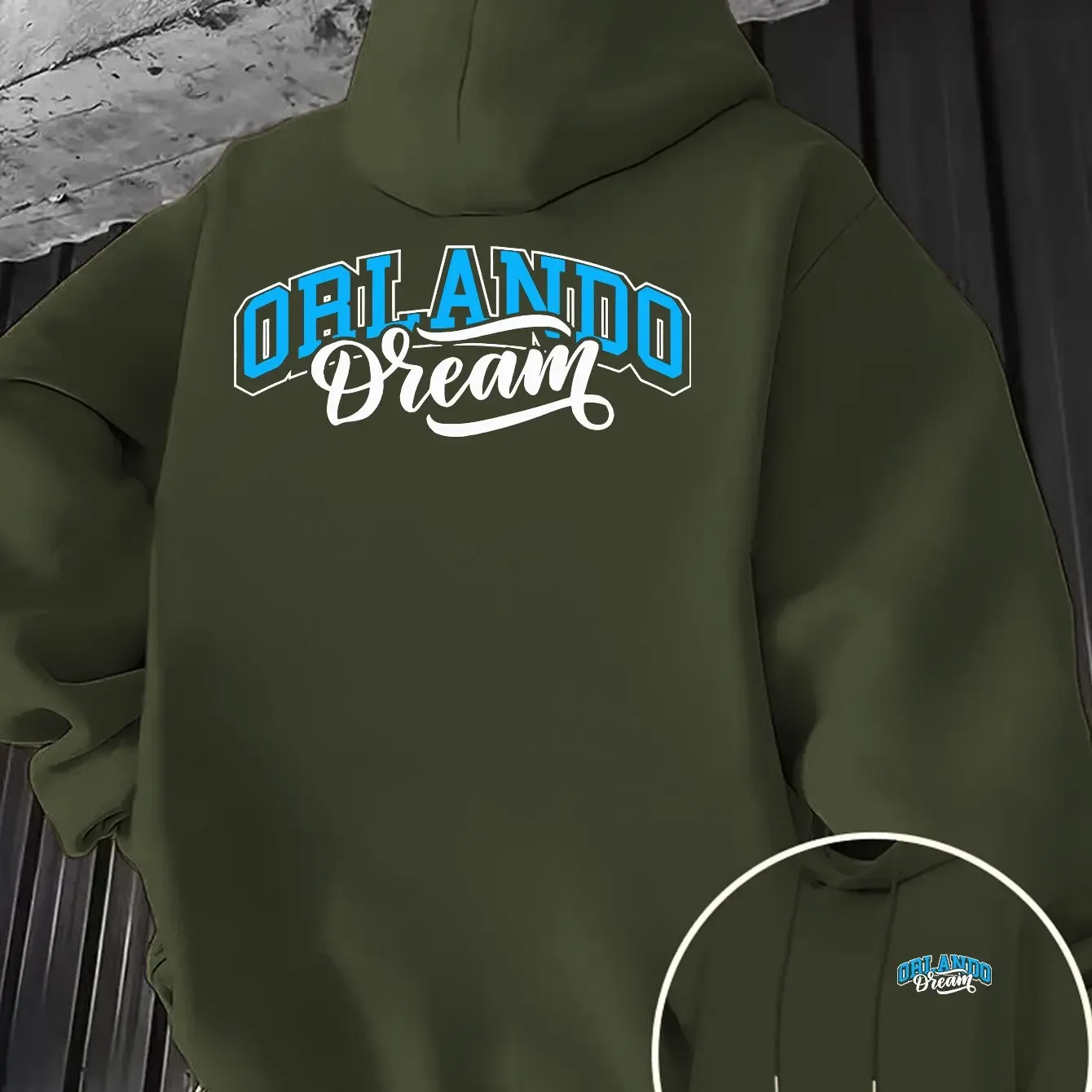Grey Retro Orlando Dream Cursive Script Graphic Hoodie Vintage City Letter Streetwear Hooded Sweatshirt Unisex Loose