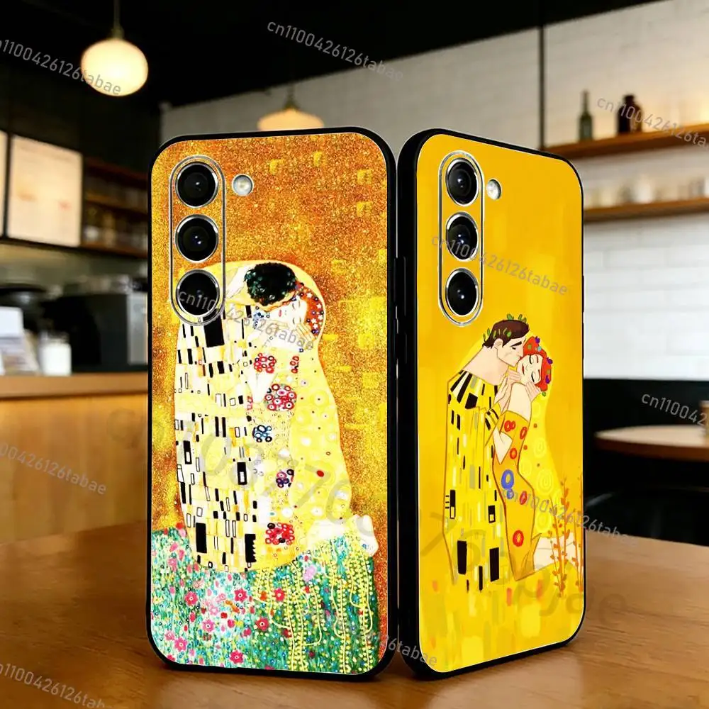 HOTThe Kiss Gustav Klimt Phone Case For Samsung S20,21,22,23,24,25,26 Ultra,Plus,Lite,FE,Black Soft Case