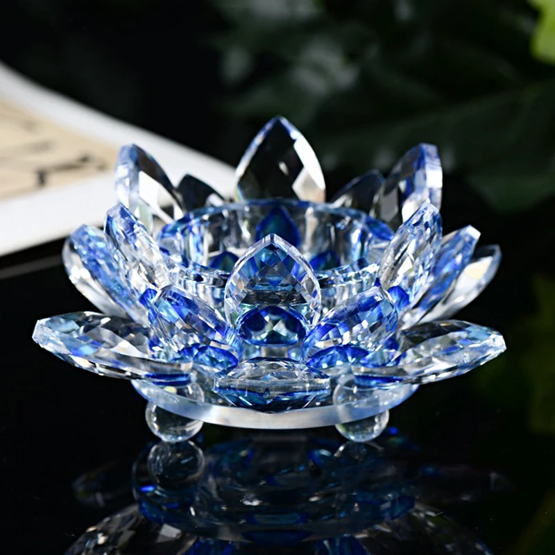 زخرفة المنزل كريستال لوتس حوامل شموع التماثيل واضحة ديكور الحفلات Tealight الشمعدان الزجاج هدية حامل مصباح شاي بالأعشاب المزهرة #6