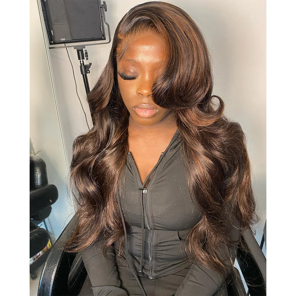 

Linhua Hair Highlight Brown 12A Body Wave 13x4 Transparent Lace Wigs Colored Remy 13x6 Lace Frontal Wig Preplucked 5x5 Lace Wig