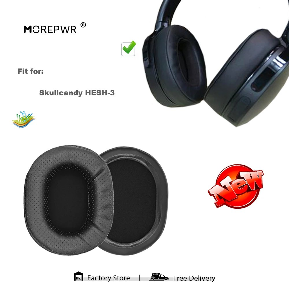 Morepwr-almohadillas de repuesto para auriculares Skullcandy HESH-3, piezas de cuero, cojín de terciopelo, funda para auriculares