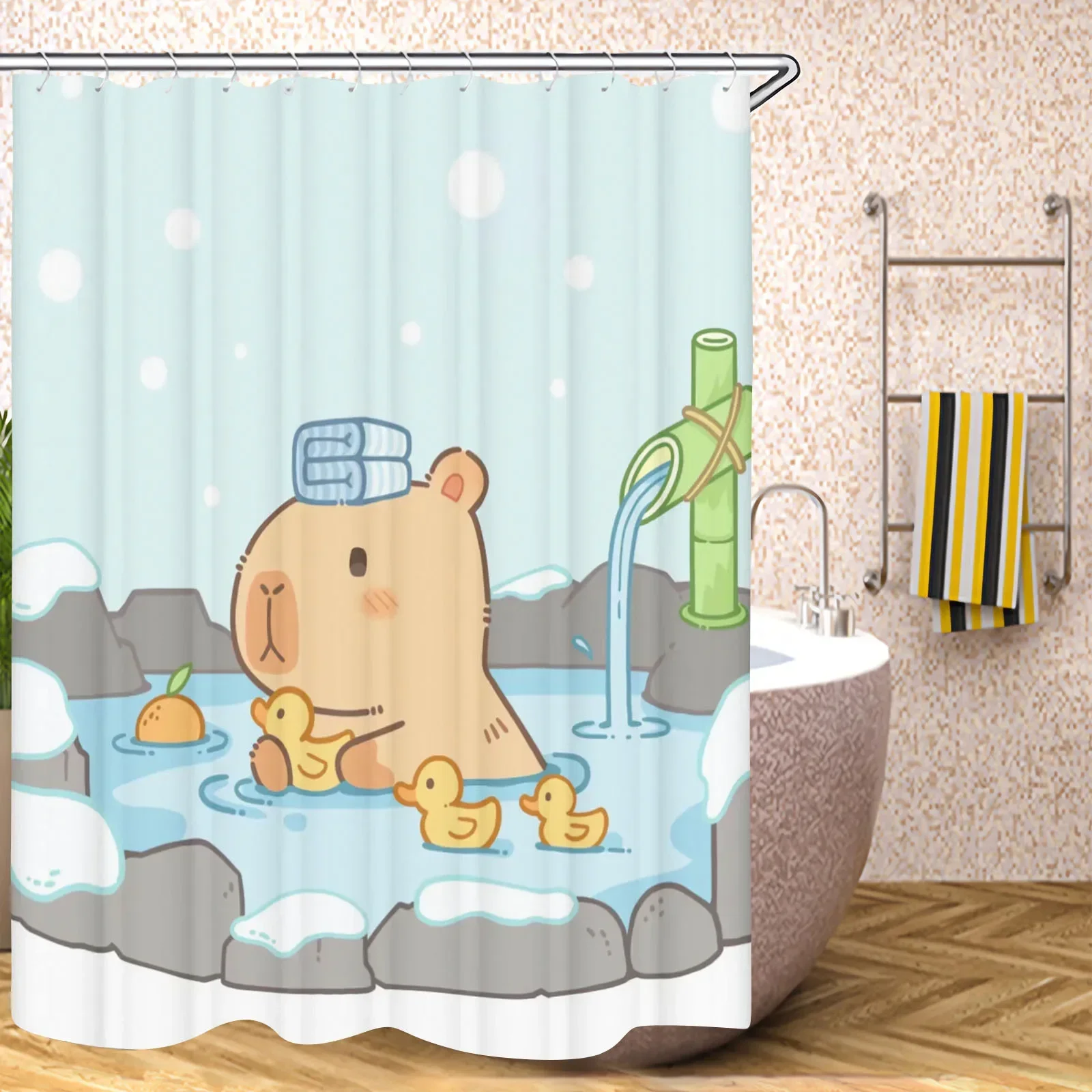 Capibara-Juego de accesorios para cortinas de baño, cortina de ducha de lujo, artículos de baño, bonito, impermeable, divertido Anime para sala de estar