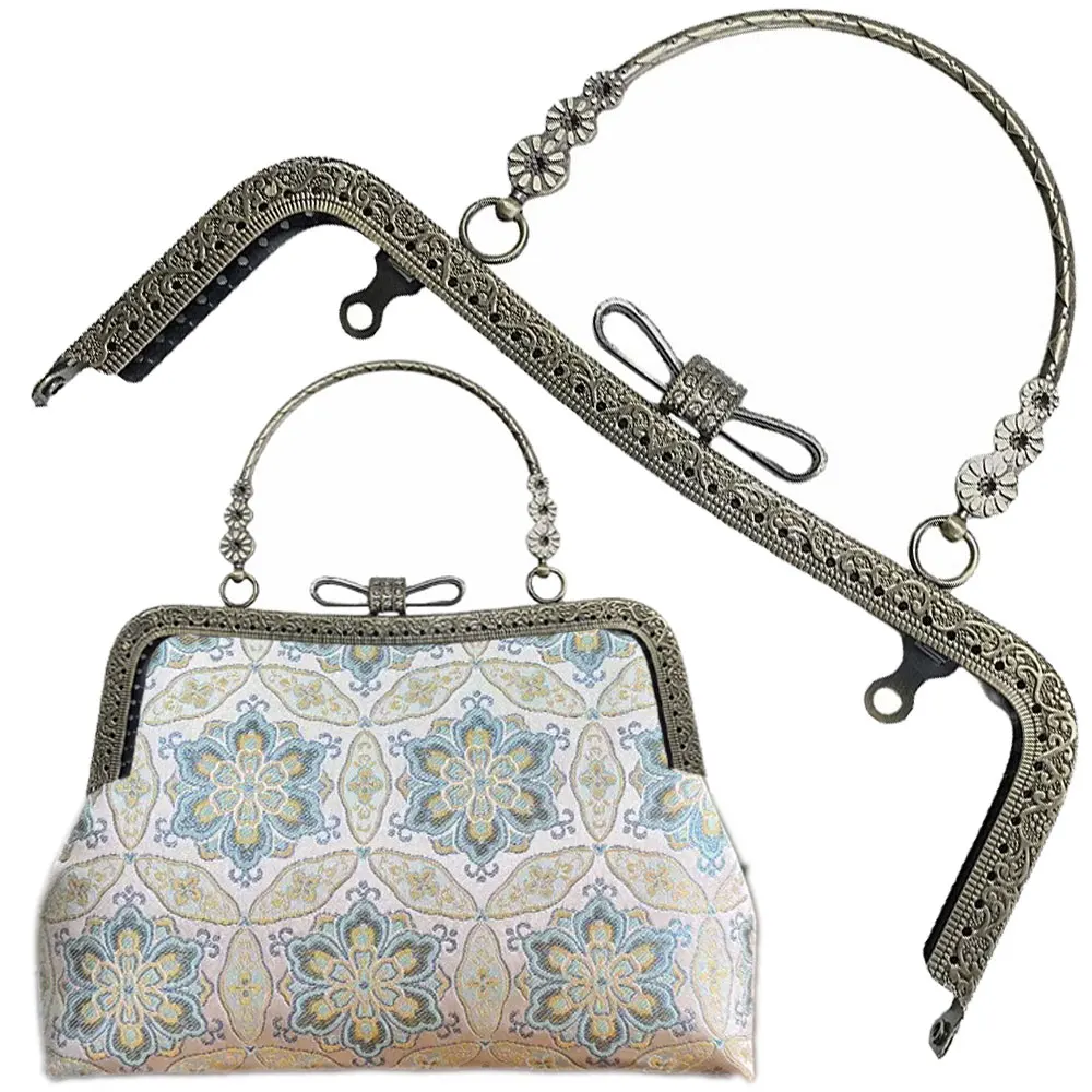 

10PCS 20cm M Vintage Metal Purse Frame Antique Bronze Diamond Bowknot Kiss Purse Clasp Handle DIY Bag Accessories