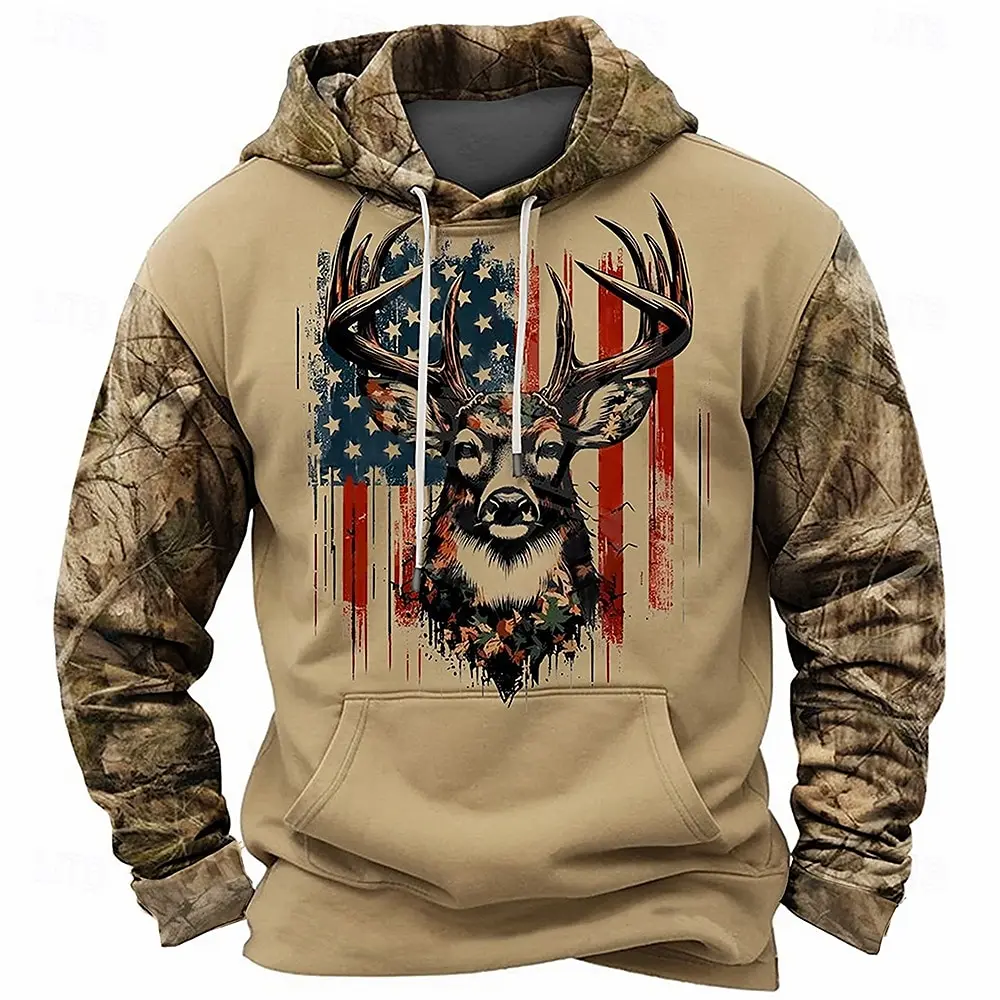 Men's Cowboy Deer Hoodies Hoodie Long Sleeve Hooded Sweatshirt Hooded Daily 3D Print Sports Vacation Streetwear Front Pocket New