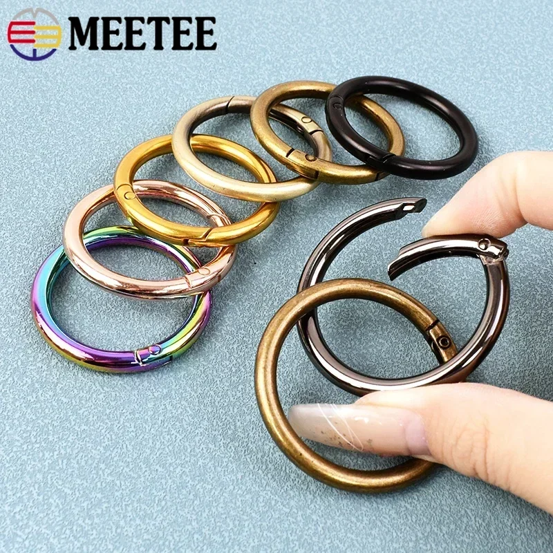 10Pcs Meetee 16-50mm Metal Spring O Ring Buckles Openable Round Carabiner Snap Hooks Keychain Clip Connect Hardware Accessories