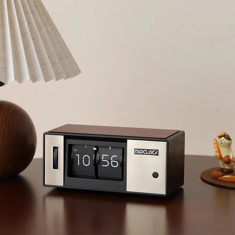 Auto Flip Clock,Wood Night Light Desktop ,Mechanical Automatic Page-Turning Electronic Pendulum table decoration