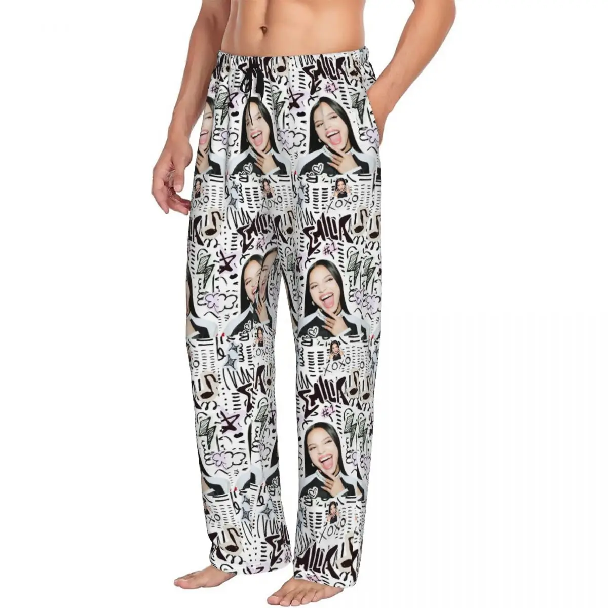 مخصص الرجال E-Emilia Mernes بيجامة السراويل المطبوعة Mp3 المغني المشارك ملابس النوم قيعان مع جيوب