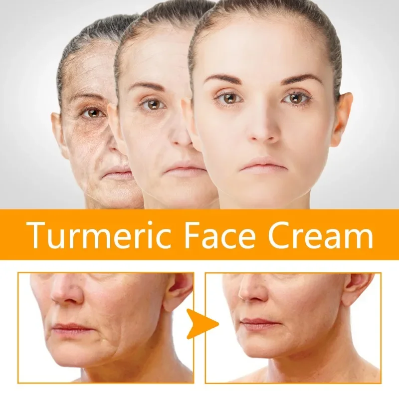 Turmeric Collagen Face Cream Lifting Fade Fine Lines Moisturizing Cream Women Repair Facial Brightening Cream Korean Skin Care