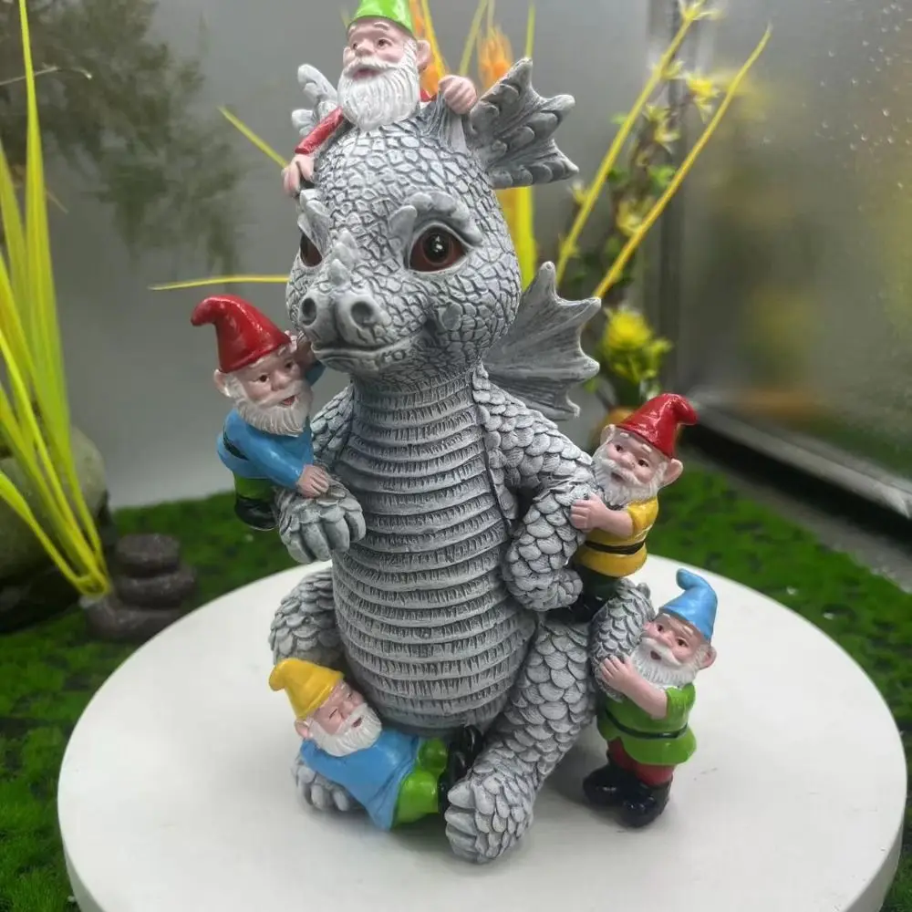 Microlandscape Resin Dinosaurs and Gnomes Statue Waterproof Exquisite Animal Sculpture Funny Creative Garden Figurines Tabletop