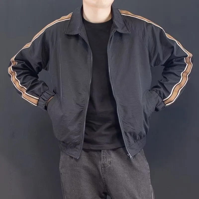 Spring Autumn Pilot Jacket Men's Vintage Texture Splicing Loose Matching Zipper Coat Standard Fit Youth Popular Outdoor Casua...