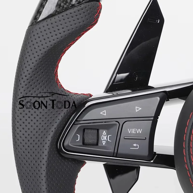 Custom Piano Black Carbon Fiber Steering Wheel With Shift Paddle Fit R8 B6 B8 B9 A3 A4 A5 A6 C7 SQ5 Q3 Q5 Q7 RS3 8V RS4 RS6 RS7 - view 3