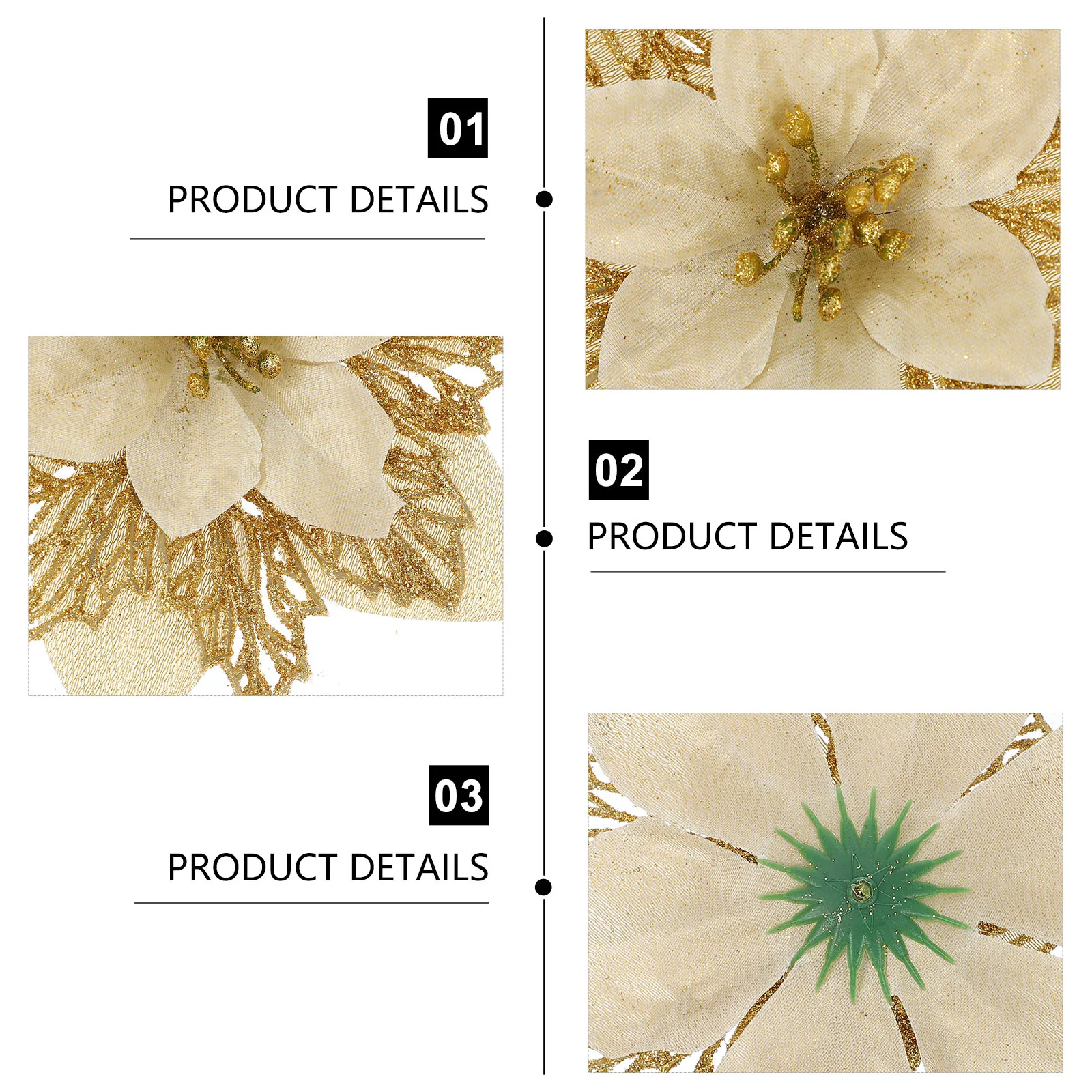 

10Pcs Christmas Flower Decor Artificial Gold Powder Simulation Decorative Flowers for Holiday Party Photography Scene Props