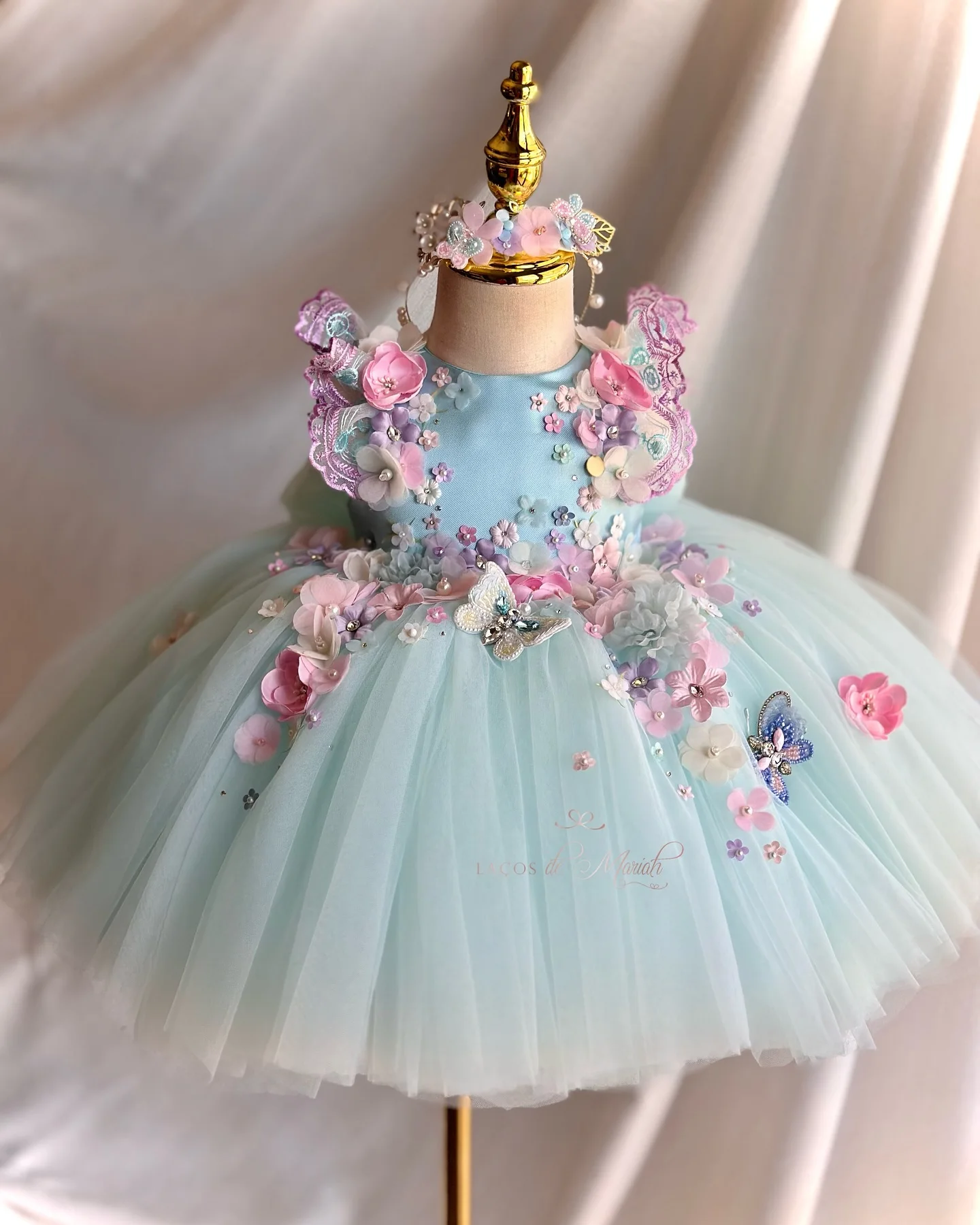 Light Blue Flower Girl Dresses For Wedding Customized Kids Butterfly Floral Birthday Party Girls Pageant Dresses