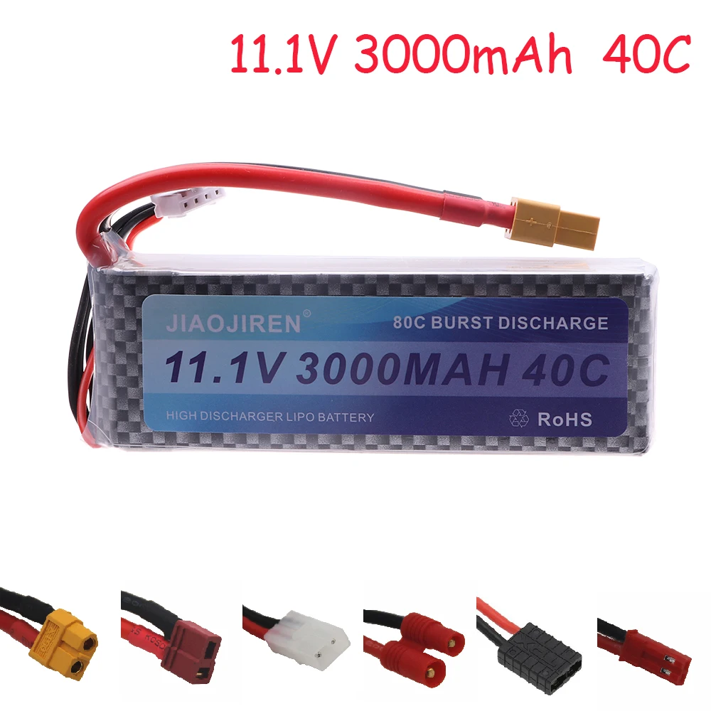 11.1V 3000mAh 3S 40C LiPo Battery For RC Helicopter Aircraft Quadcopter Cars Airplane 11.1V 3S Battery With T JST TRX XT60 Plug